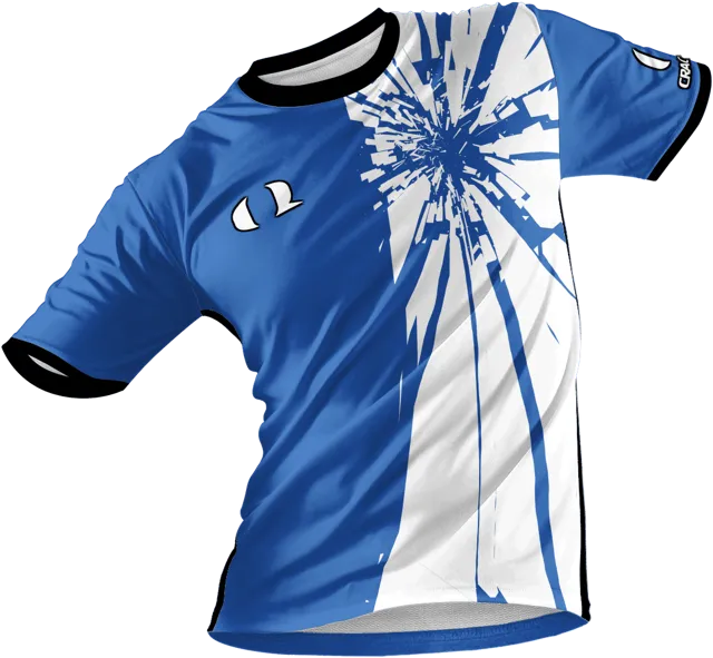 Royal blue custom soccer jersey with white Shattered graphic